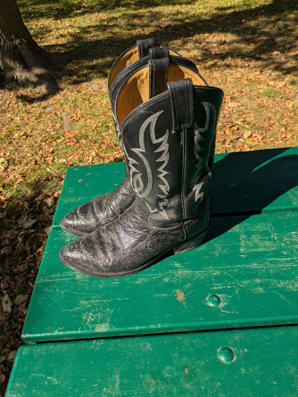 Vintage Tony Lama Ostrich Leather Cowboy Boots – Black – Size 10 D – Made in USA